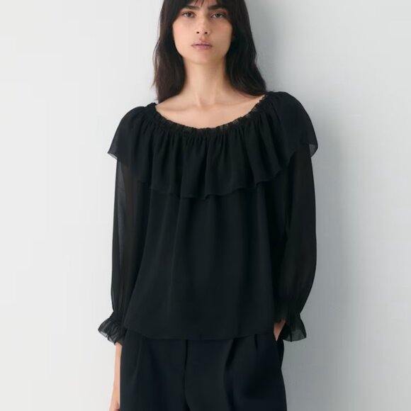 NWT Aritzia WILFRED Bianca Top Black S - Picture 1 of 9